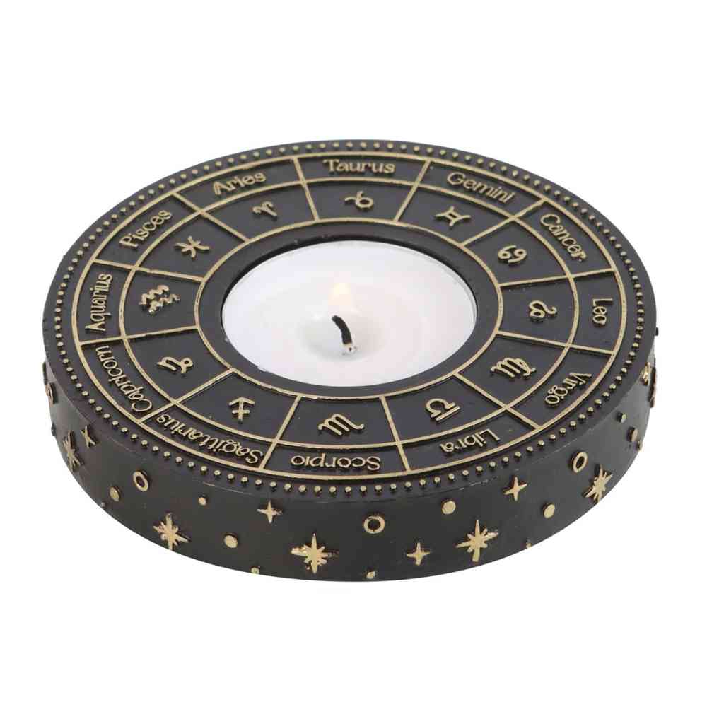 Something Different - Astrology Wheel Tea light holder - Black/Gold coloured